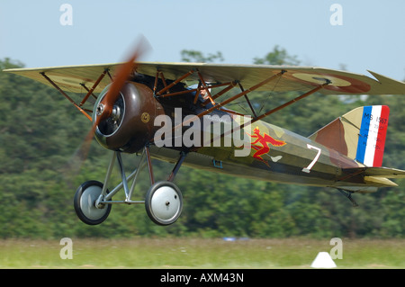 Old french world war fighter biplane Morane Saulnier Ai, French vintage air show, La Ferte Alais Stock Photo