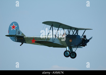 Old soviet trainer biplane Polikarpov PO-2  (or UT-2) Kukuruznik, french vintage air show at La Ferte Alais, France Stock Photo