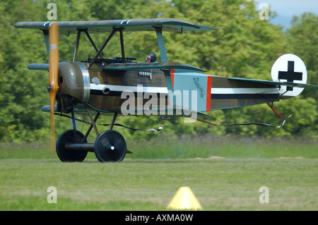 Old german world war I  triplane fighter Fokker Dr.I French vintage air show, La Ferte Alais Stock Photo