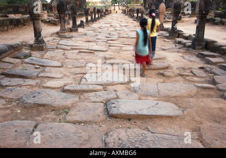 Young Girls On Pathway At Wat Phu Champasak Stock Photo