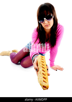 Teenage Girl Holding Sausage Roll Model Released Stock Photo