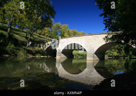 River level view of the Lower Bridge (Burnside's Bridge) in Antietam National Battlefield, Sharpsburg, Maryland. Stock Photo