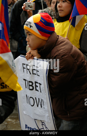 Free Tibet from Chinese suppression demonstration London 22 March 2008. Stock Photo