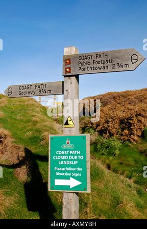 south west coast footpath sign at portreath in cornwall,england Stock Photo