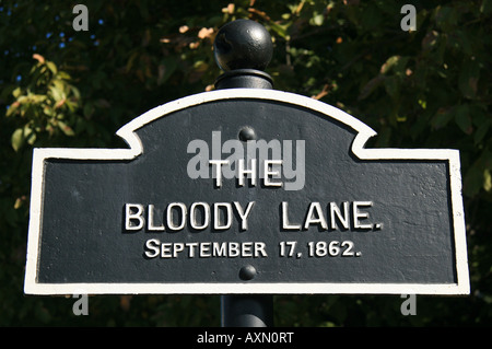 A signpost marking the Sunken Road, Bloody Lane, Antietam National Battlefield Park, Sharpsburg, Maryland. Stock Photo