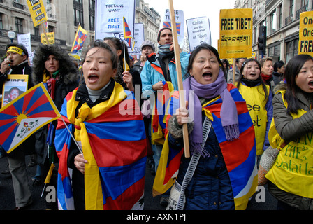 Free Tibet from Chinese suppression demonstration London 22 March 2008. Stock Photo
