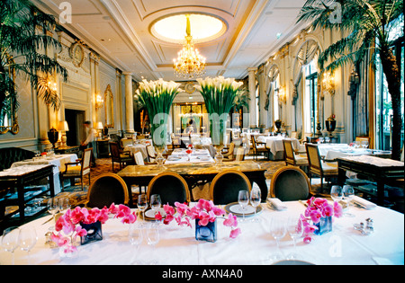 Paris France, palace French Restaurant 'Le V' 'Le Cinq' Haute Cuisine  in Hotel 'Four Seasons George V' european interior, sophisticated hotels Stock Photo