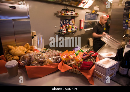 Display of pastries in the buffet carriage on the Eurostar train to Paris / Brussels Stock Photo