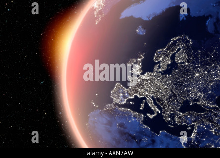 satellite image of planet earth Europe at night Stock Photo