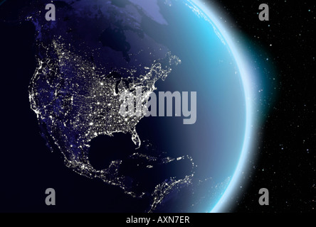 satellite image of planet earth North America at night Stock Photo - Alamy
