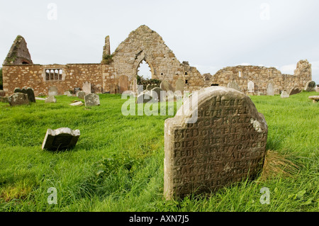 Ruins of 15C Bonamargy Friary, Ballycastle, Co. Antrim, Northern Ireland. Burial place of chieftain Sorley Boy MacDonnell Stock Photo