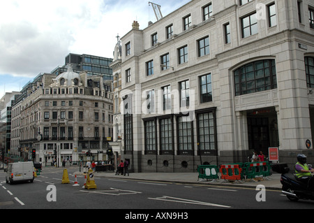 Ludgate Hill near crossroads with Farringdon Street in London, UK. 100 Ludgate Hill building on foreground. Stock Photo