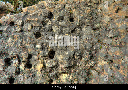 Close up detail of Castle Wall at Bramber, West Sussex, England, UK Stock Photo