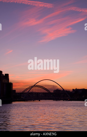 Tyne Bridge and Gateshead Millennium Bridge Newcastle Gateshead UK at sunset Stock Photo