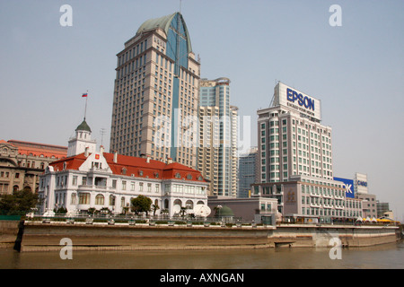 The beautiful,historic building of the Russian Consulate Shanghai is on the confluence of the Suzhou Creek and the Huangpu Rive Stock Photo