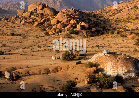 View on Christo painted rocks near Tafraoute Morocco Stock Photo