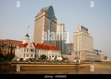 The beautiful,historic building of the Russian Consulate Shanghai is on the confluence of the Suzhou Creek and the Huangpu River Stock Photo