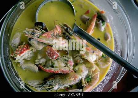 A seafood soup served in an expensive restaurant in Quito Stock Photo