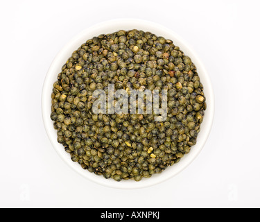 Puy Lentils in a white bowl Stock Photo