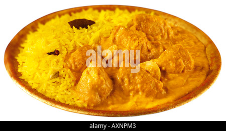 INDIAN CHICKEN KORMA CURRY WITH RICE CUT OUT Stock Photo