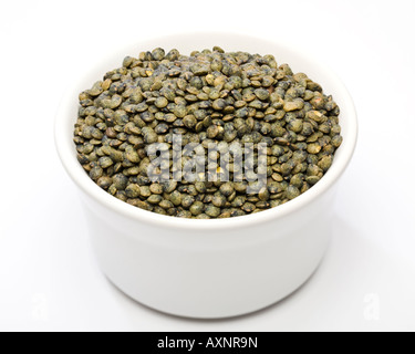 Puy Lentils in a white bowl Stock Photo