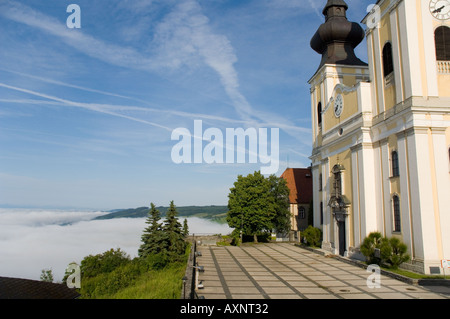 Europe Austria Nibelungengau church of Maria Taferl mist in danube valley Stock Photo