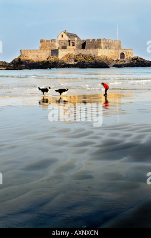 Fort National at Saint Malo and the beach on Winter.