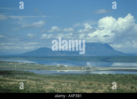 Lake Magadi Kenya East Africa In the distance is Mount Shompole which is over the border in northern Tanzania Stock Photo