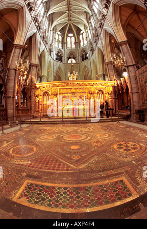 The Great Pavement at Westminster Abbey London a marble stone and glass mosaic depicting the end of the world in front of the H Stock Photo