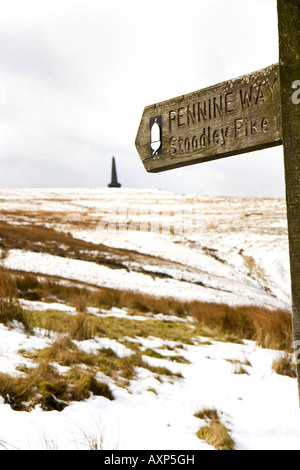 Signpost to Stoodley Pike , part of the Pennine way , Calderdale Stock Photo