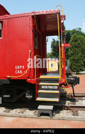 Greenville Railroad Park and Museum Greenville Pennsylvania Train Caboose Watch your step Stock Photo