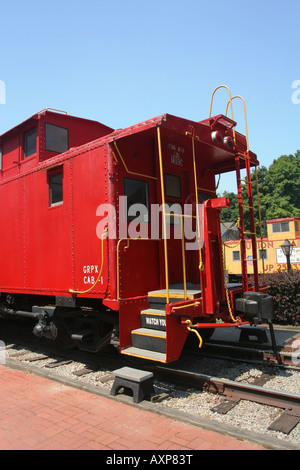 Greenville Railroad Park and Museum Greenville Pennsylvania Train Caboose Watch your step Stock Photo