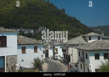 A view of the entrance to the mountain village of Panagia on the island of Thassos in Greece. Stock Photo