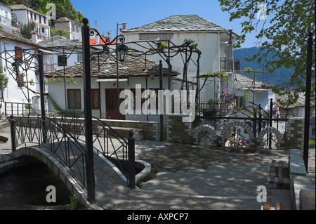 The pretty mountain village of Panagia with rustic buildings and slate roof tiles, on the island of Thassos, Greece. Stock Photo