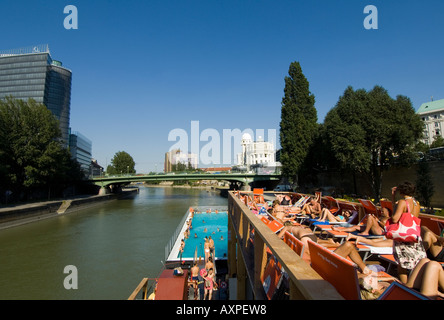 Vienna, swimming pool on the Danube Channel Stock Photo