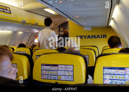 Ryanair airline safety instructions on a Boeing 737-800 aircraft Stock ...