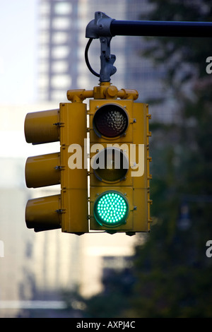 Traffic light on green manhattan new york america usa Stock Photo