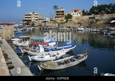 Middle east Lebanon Byblos fishing boats in harbour Stock Photo