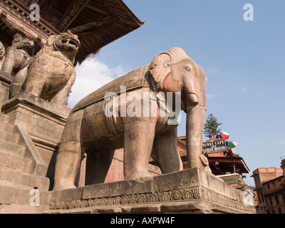ELEPHANT STATUE on NYATAPOLA TEMPLE to Goddess Laxmi in Taumadhi Tol Square Bhaktapur Nepal Asia Stock Photo