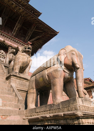 ELEPHANT STATUE on NYATAPOLA TEMPLE to Goddess Laxmi in Taumadhi Tol Square Bhaktapur Kathmandu Valley Nepal Asia Stock Photo
