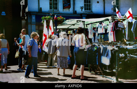 Epsom Market Stall Selling Clothes St George's Flag Stock Photo