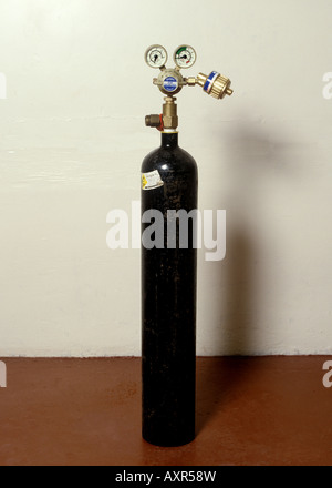 Oxygen cylinder with pressure gauge Stock Photo