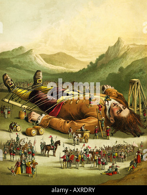 Victorian 1860s Coloured Colored Print from Gulliver's Travels Book published by Nelson & Sons EDITORIAL USE ONLY Stock Photo