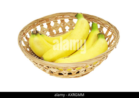 Bananas in basket on white background Stock Photo