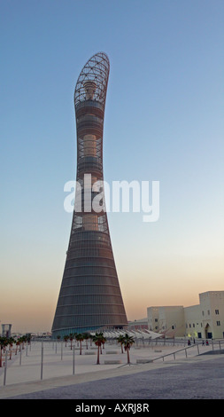 The 300m tall Aspire Tower, in the Aspire Zone / Sports City Doha, Qatar, houses The Torch Doha, a luxury hotel. Stock Photo