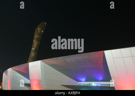 Night shot of the Aspire sports Dome in Doha, Qatar. Stock Photo