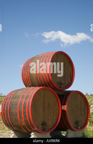 Italian Winery  Wooden  Chainti Wine Barrels outside Vinery Italy, Europe, EU Stock Photo