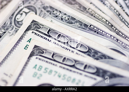 American currency fanned out showing one hundred and fifty dollar bills Stock Photo