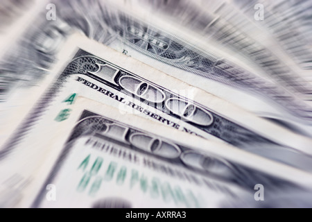 American currency fanned out showing hundred and fifty dollar bills Stock Photo