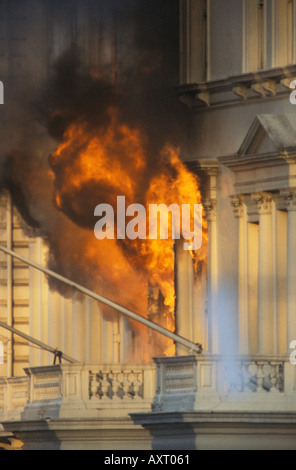 Iranian Embassy siege 1980 5th May, London England 1980s UK Building exploding flames shooting out of the embassy windows. End of siege. HOMER SYKES Stock Photo
